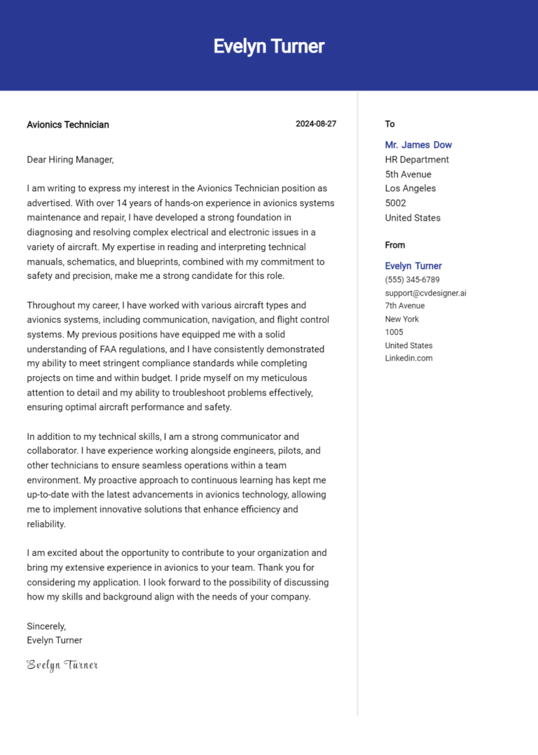 9 Avionics Technician Cover Letter Examples for 2025: Proven Tips