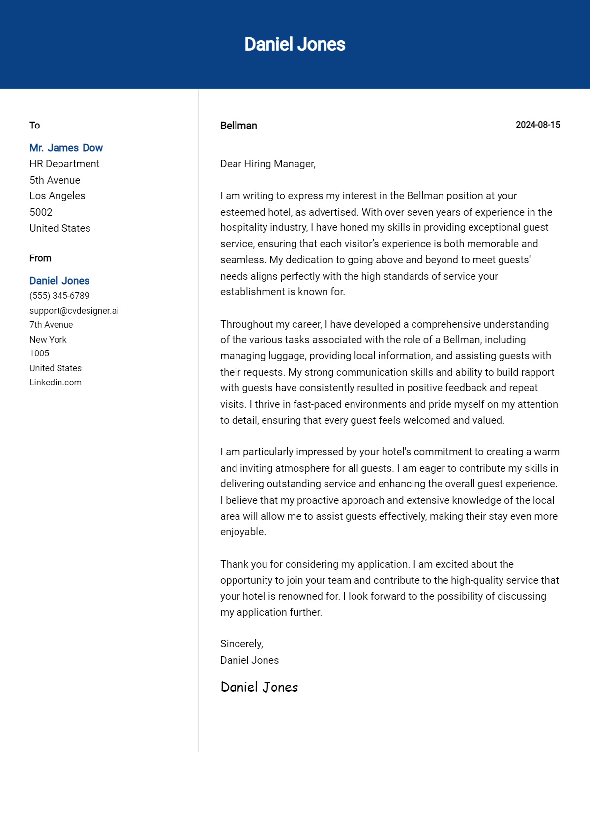 bellman cover letter example