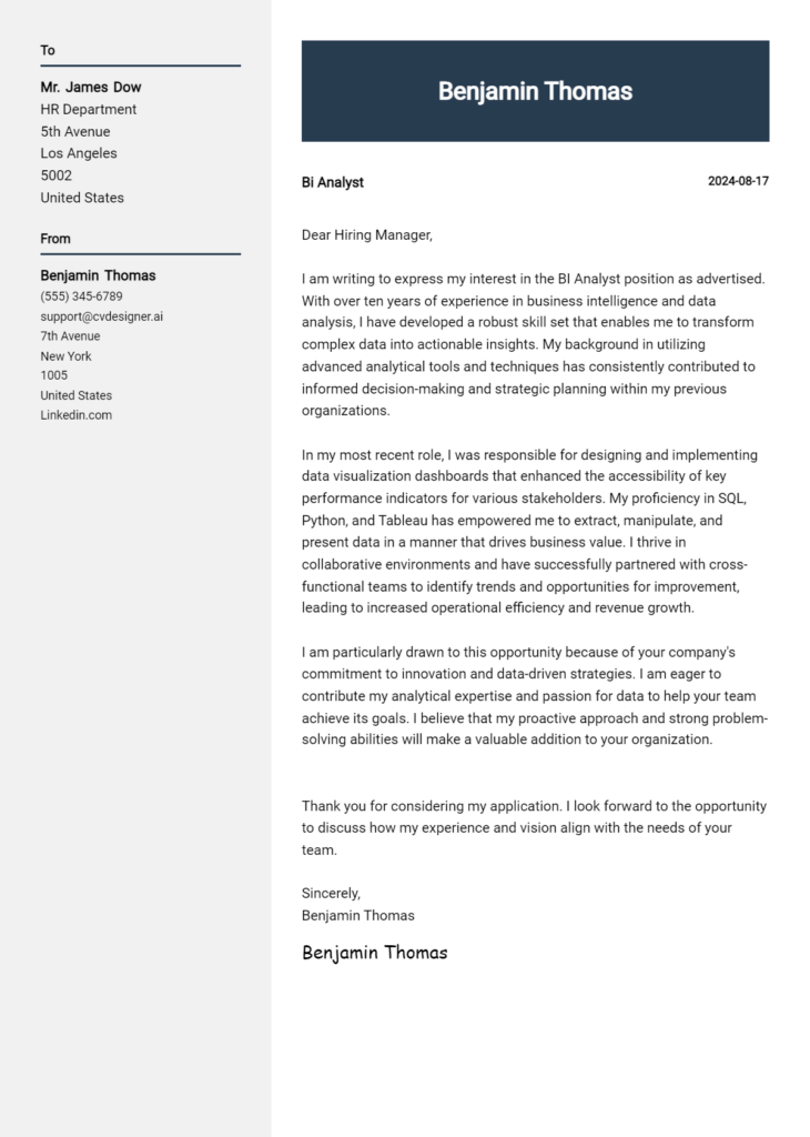 bi analyst cover letter example