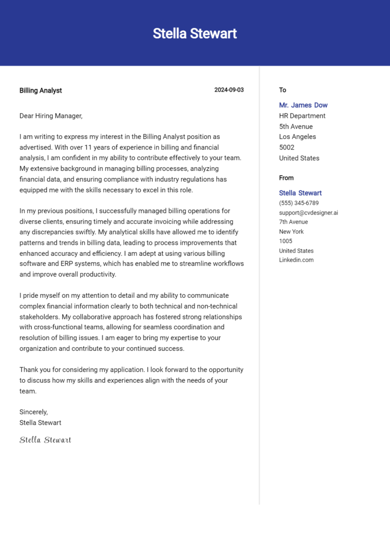 12 Billing Analyst Cover Letter Examples for 2025 (Complete Writing Guide) 1 12 Billing Analyst Cover Letter Examples for 2025 (Complete Writing Guide)