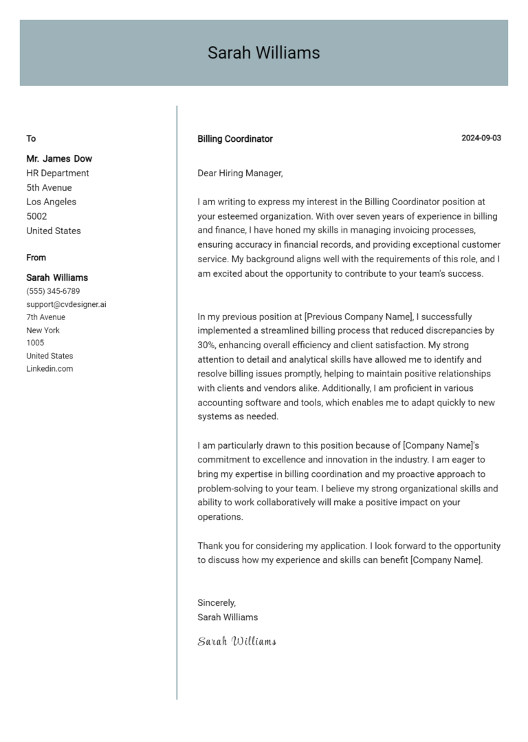 6 Billing Coordinator Cover Letter Examples and Templates for 2025