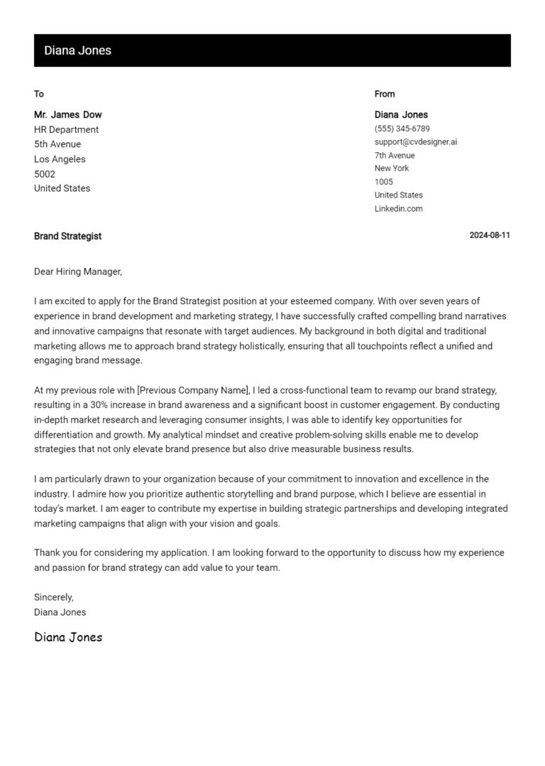 Brand Strategist Cover Letter Example for 2025 (Download Templates) 1 Brand Strategist Cover Letter Example for 2025 (Download Templates)