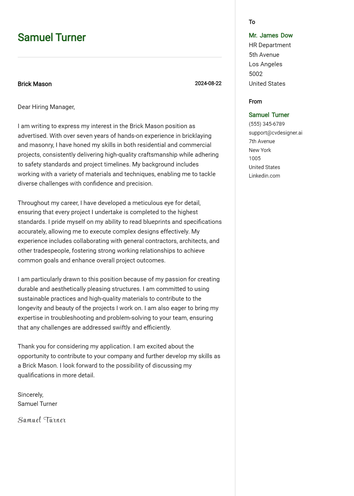 brick mason cover letter example