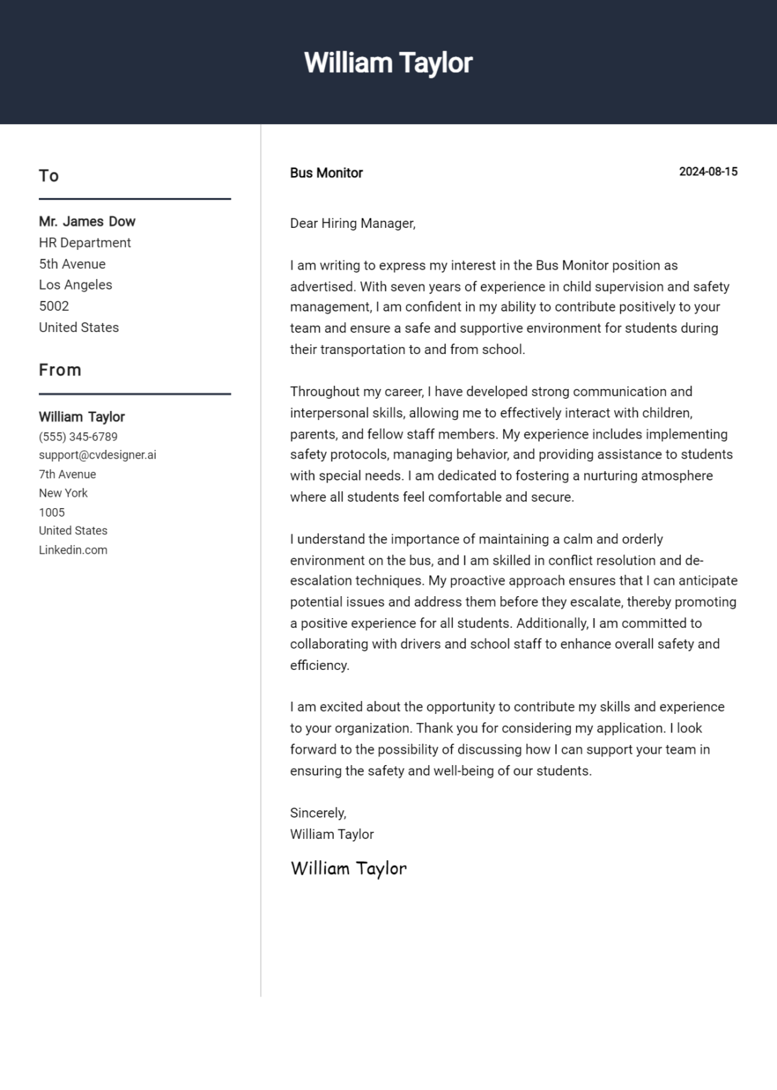 Bus Monitor Cover Letter Examples with Writing Tips for 2024 ...