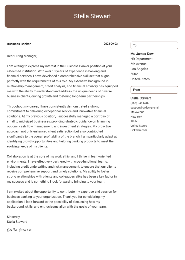 19 Business Banker Cover Letter Example for 2025: Proven Tips