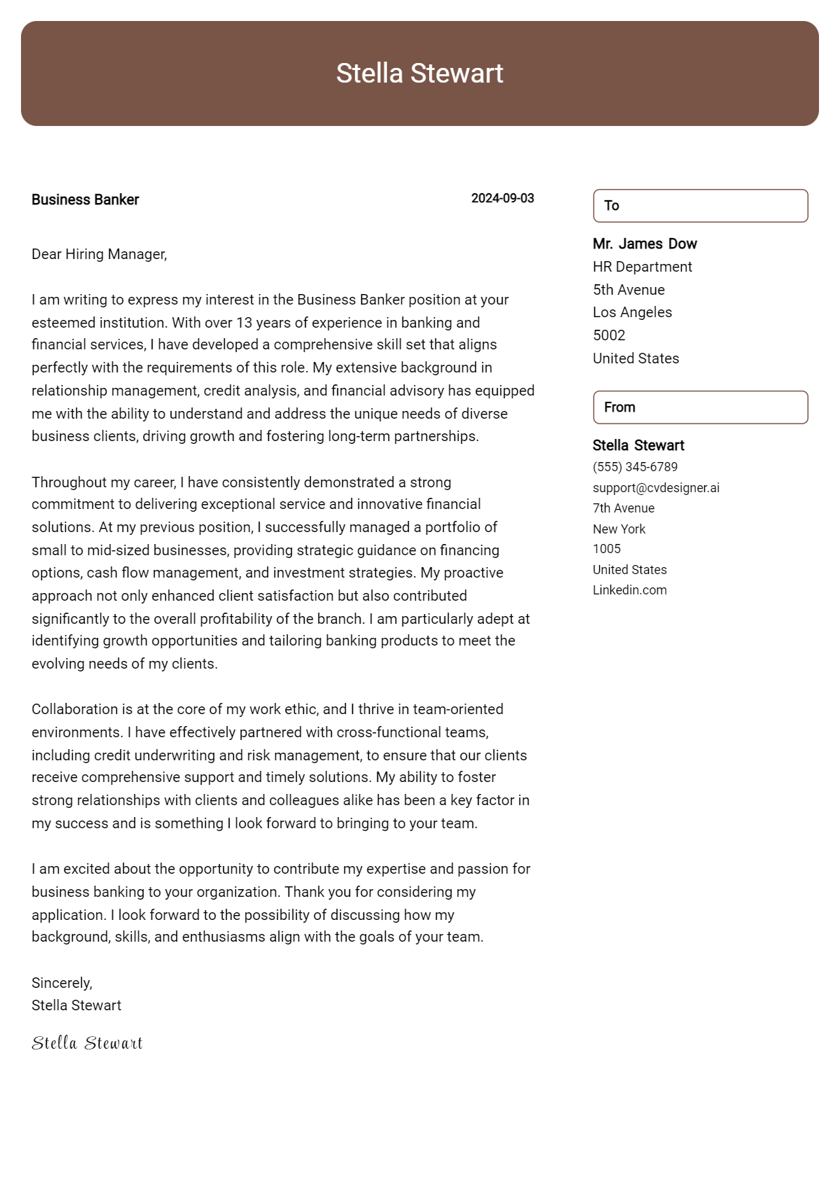 business banker cover letter example