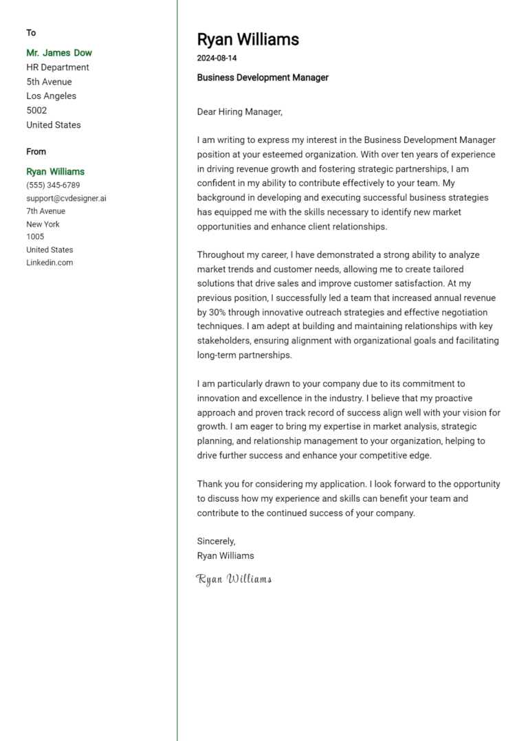 9 Business Development Manager Cover Letter Examples and Templates for 2025