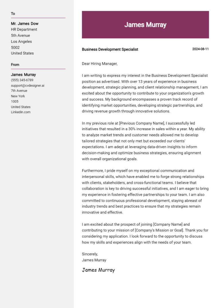 Business Development Specialist Cover Letter Examples and Templates for 2025 1 Business Development Specialist Cover Letter Examples and Templates for 2025