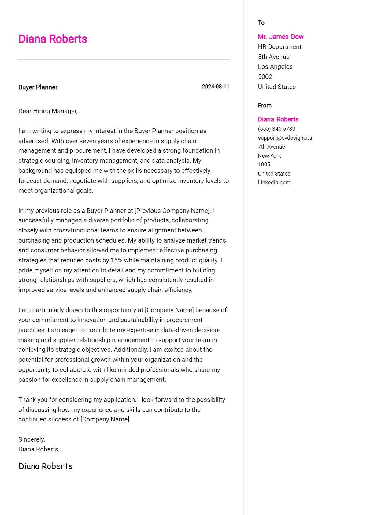 buyer planner cover letter example