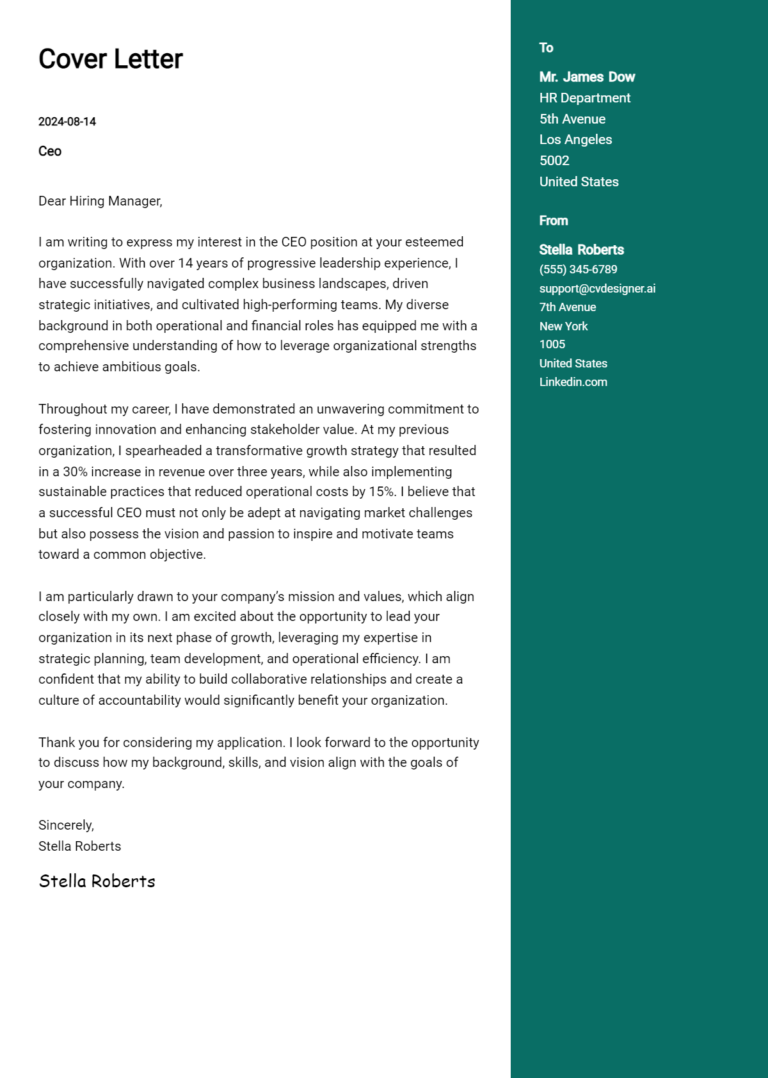 CEO Cover Letter Example for 2025: Top CV Skills