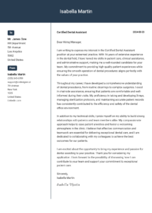 Certified Dental Assistant Cover Letter Example for 2024 (Free Certified Dental Assistant Cover Letter Example for 2024 (Free