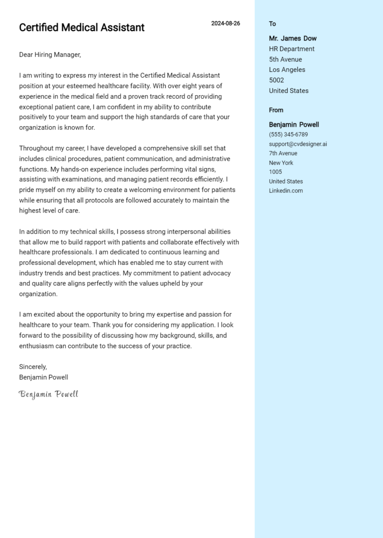17 Certified Medical Assistant Cover Letter Examples for 2025: Tips & Templates