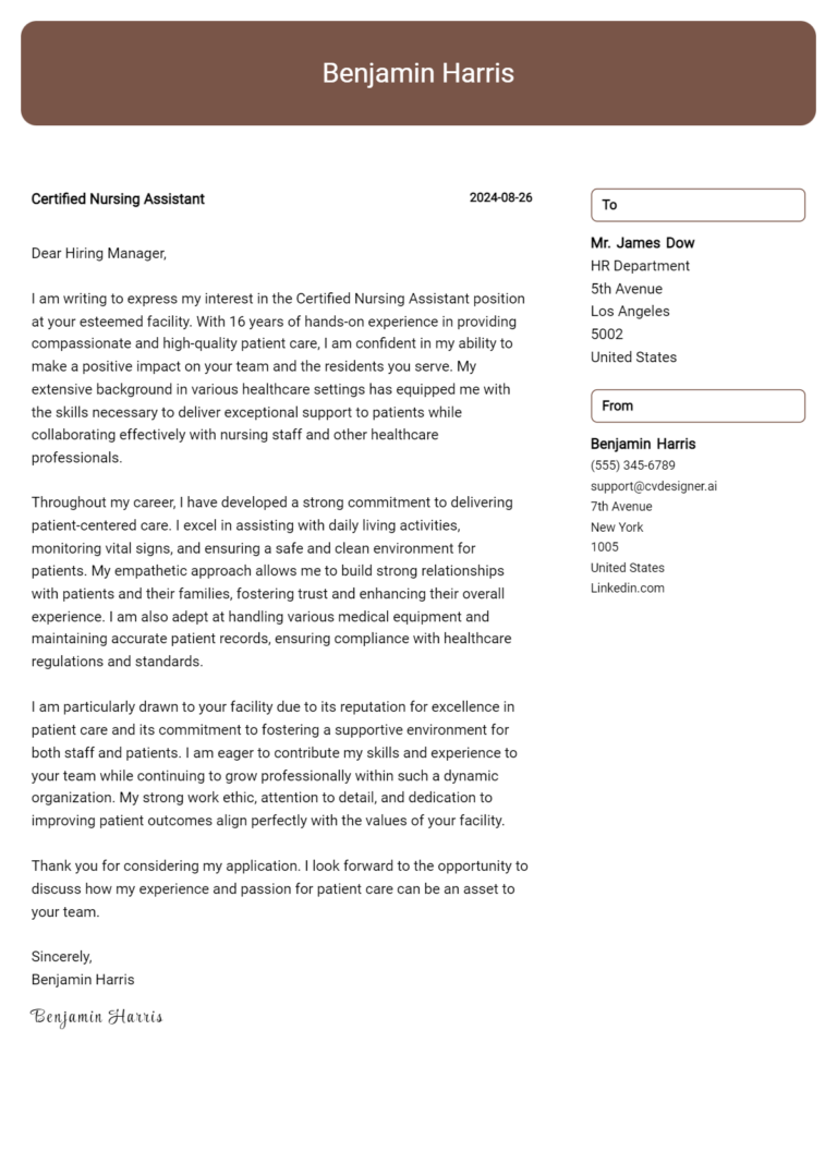 Certified Nursing Assistant Cover Letter Examples with Writing Tips for 2025