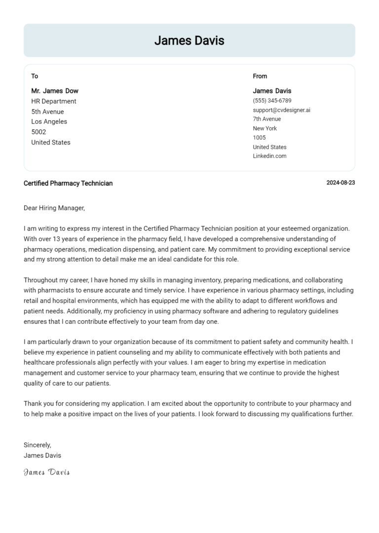 6 Certified Pharmacy Technician Cover Letter Examples for 2025: Expert Tips & Templates