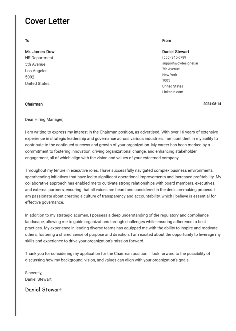 Chairman Cover Letter Examples and Templates for 2025