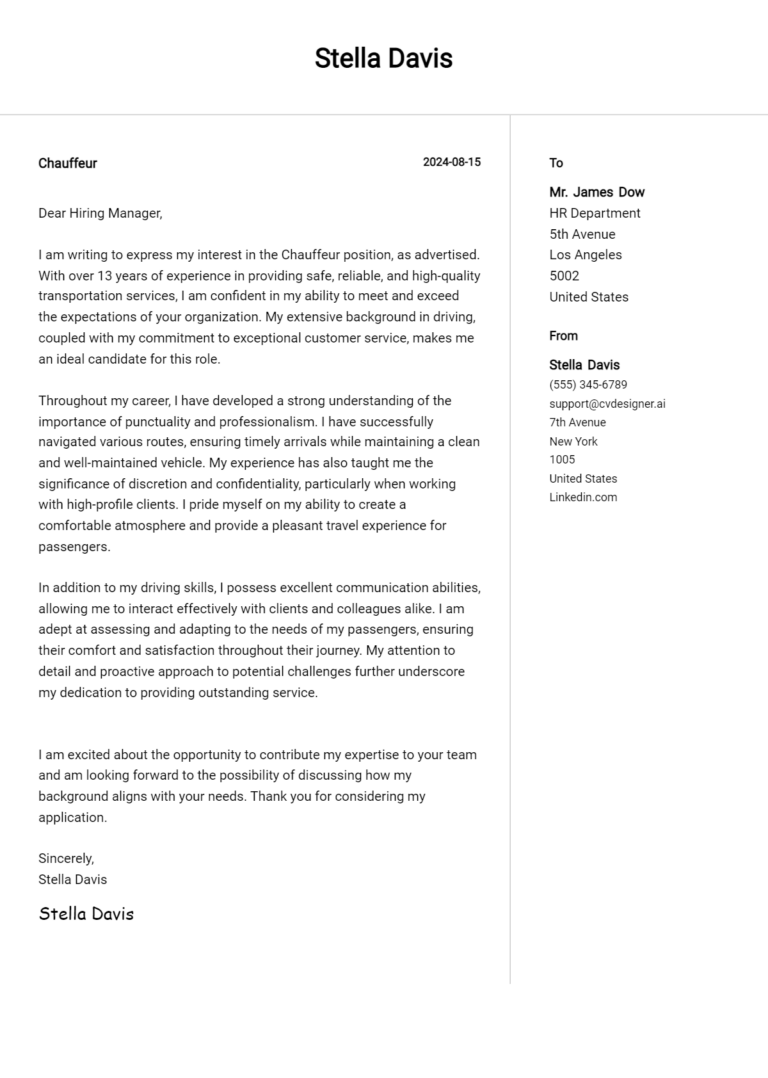 Chauffeur Cover Letter Example for 2025 (Download Templates) 1 Chauffeur Cover Letter Example for 2025 (Download Templates)