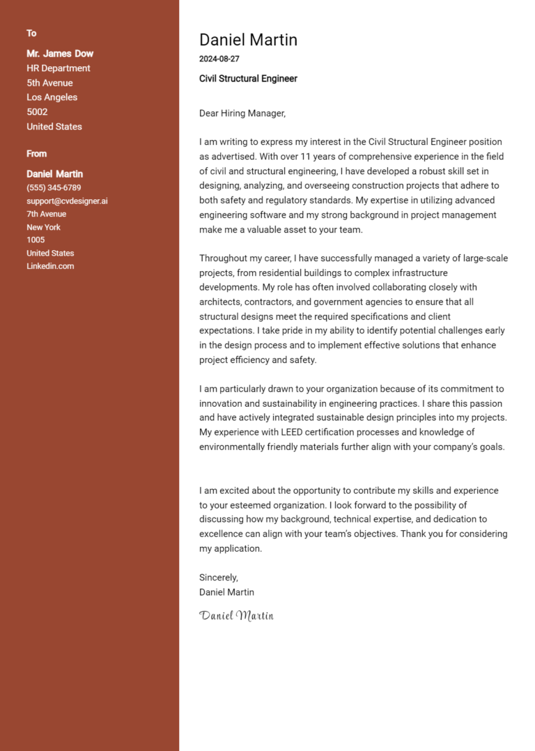 16 Civil Structural Engineer Cover Letter Examples for 2025 (Complete Writing Guide)