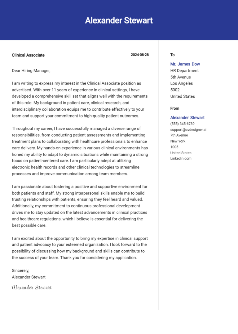 Clinical Associate Cover Letter Examples with Writing Tips for 2025