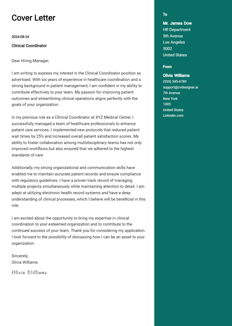 12 Clinical Coordinator Cover Letter Examples for 2025: Top CV Skills