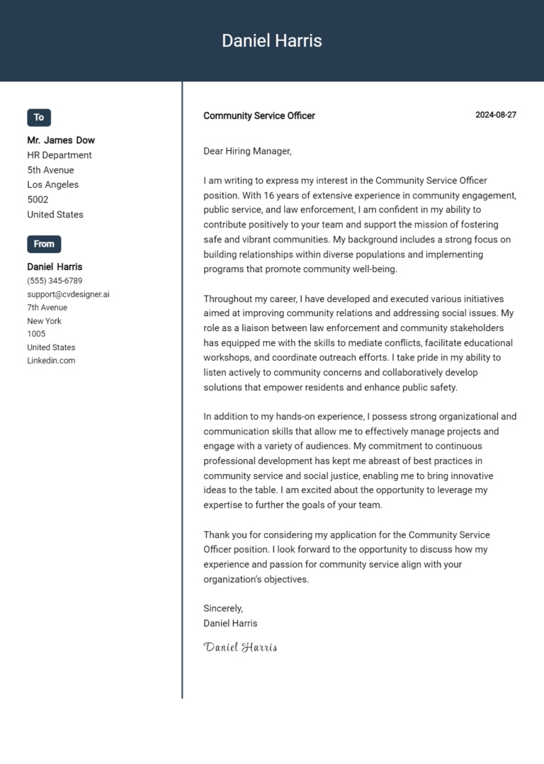 Community Service Officer Cover Letter Examples with Writing Tips for 2025