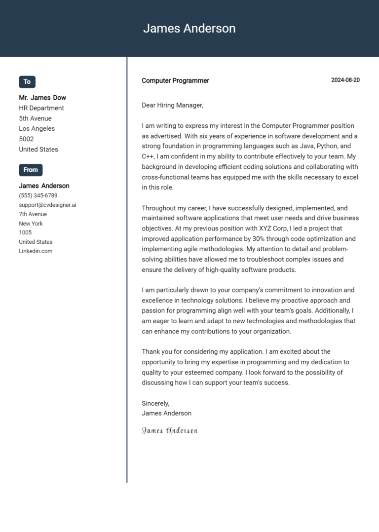Computer Programmer Cover Letter Examples and Templates for 2025 ...
