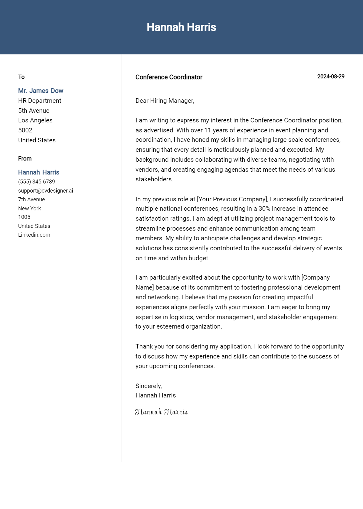 conference coordinator cover letter example