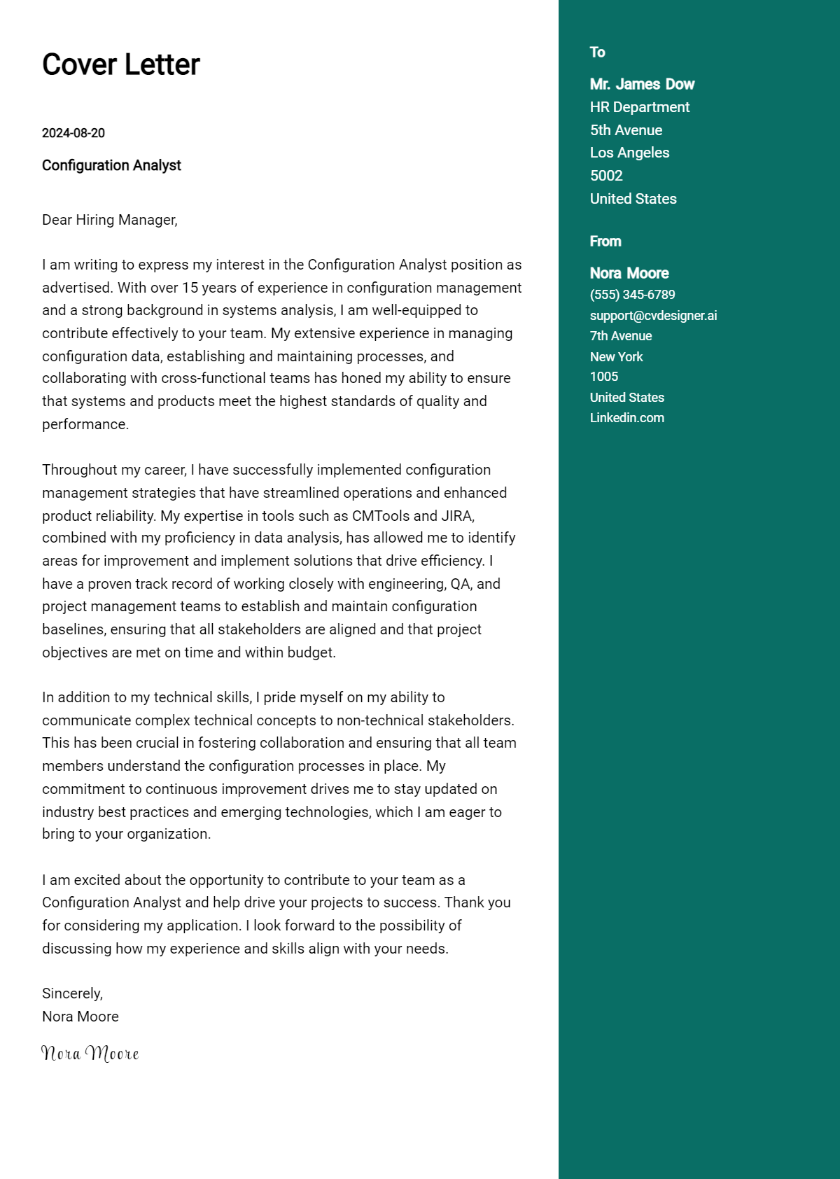 configuration analyst cover letter example