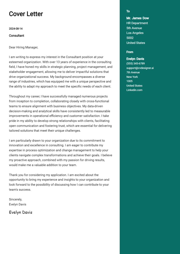 12 Consultant Cover Letter Examples for 2025: Top CV Skills