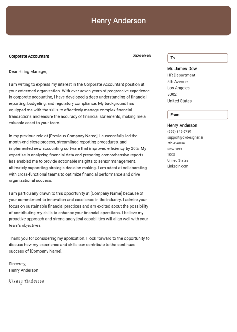 28 Corporate Accountant Cover Letter Examples for 2025: Proven Tips