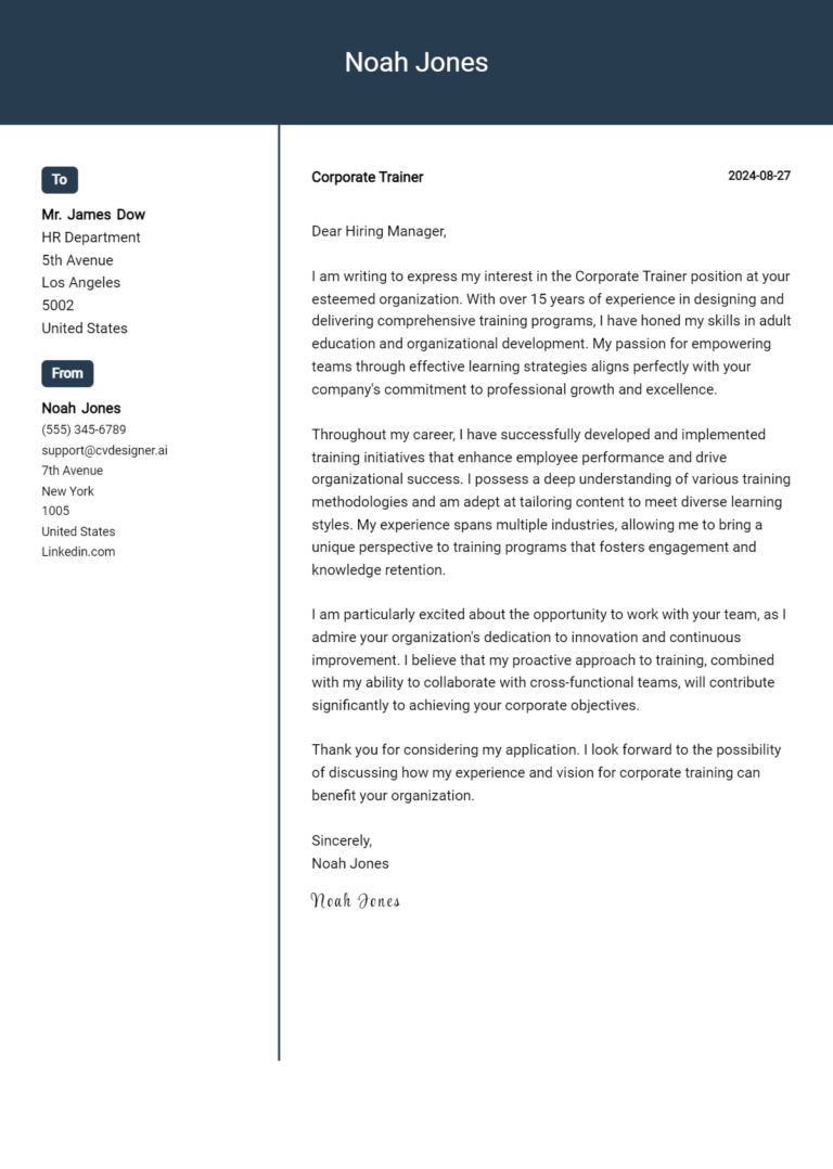 12 Corporate Trainer Cover Letter Examples for 2025: Free Templates