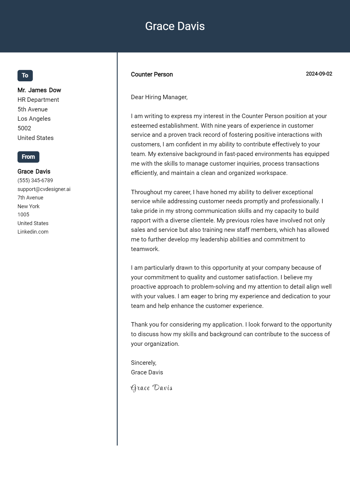 counter person cover letter example