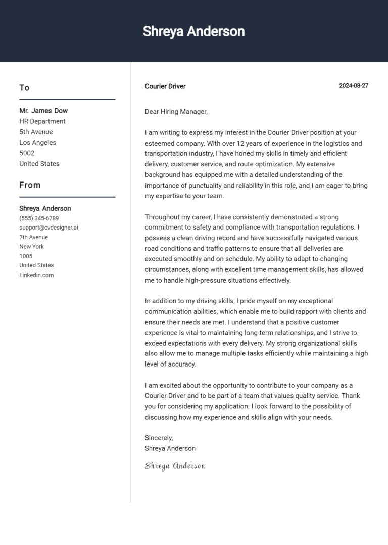 10 Courier Driver Cover Letter Examples for 2025: Ultimate Guide 1 10 Courier Driver Cover Letter Examples for 2025: Ultimate Guide