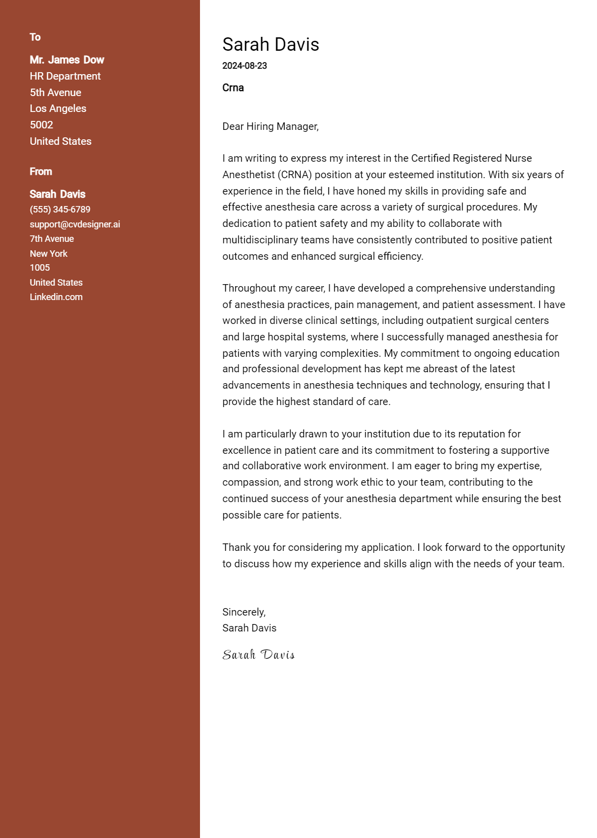 crna cover letter example