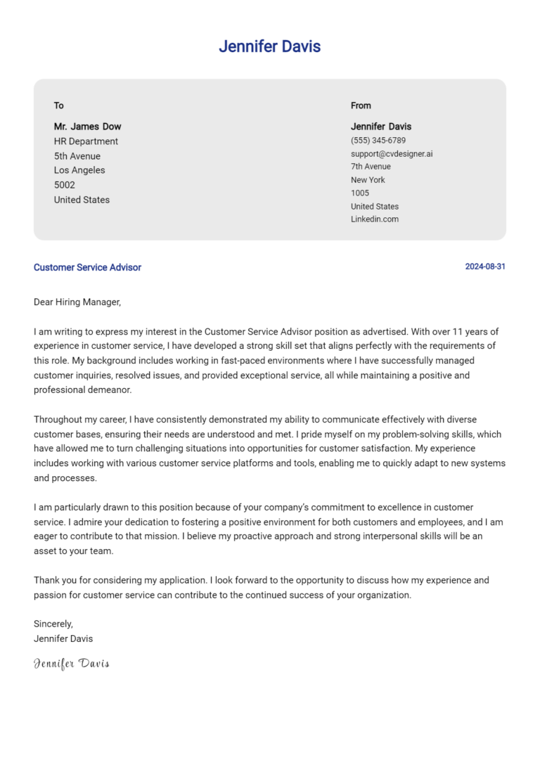 12 Customer Service Advisor Cover Letter Examples for 2025: Proven Tips