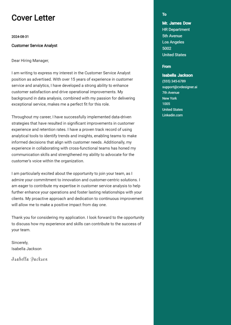 12 Customer Service Analyst Cover Letter Examples for 2025: Ultimate Guide