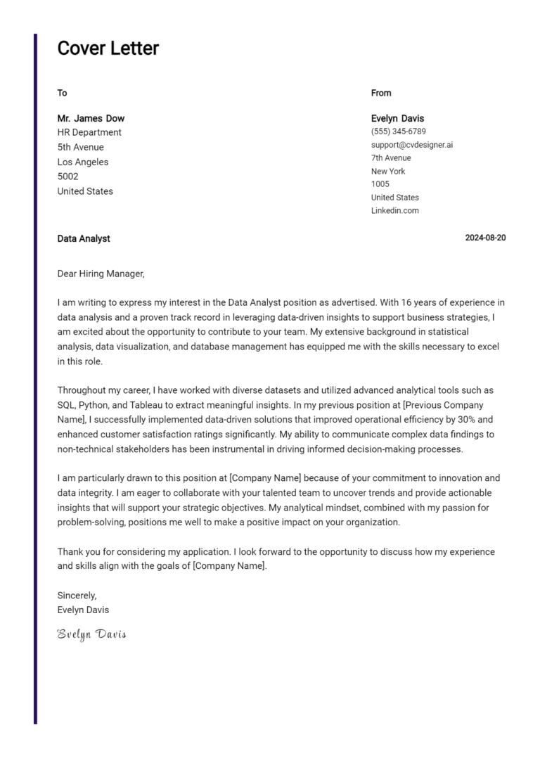 Data Analyst Cover Letter Examples for 2025 (Downloadable)