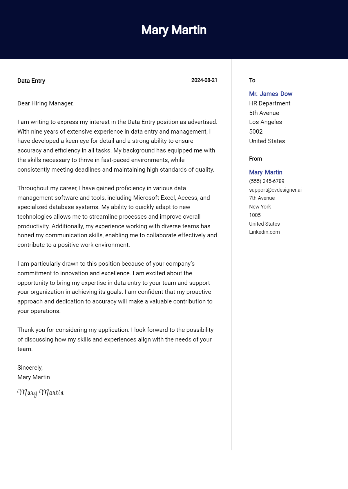 data entry cover letter example