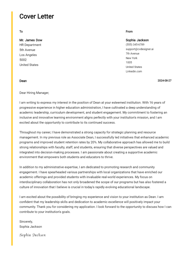 Dean Cover Letter Example for 2025: Expert Tips & Templates