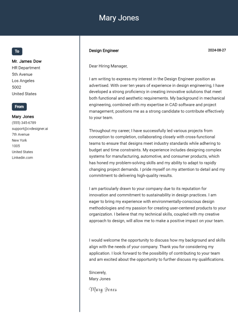 12 Design Engineer Cover Letter Examples with Writing Tips for 2025