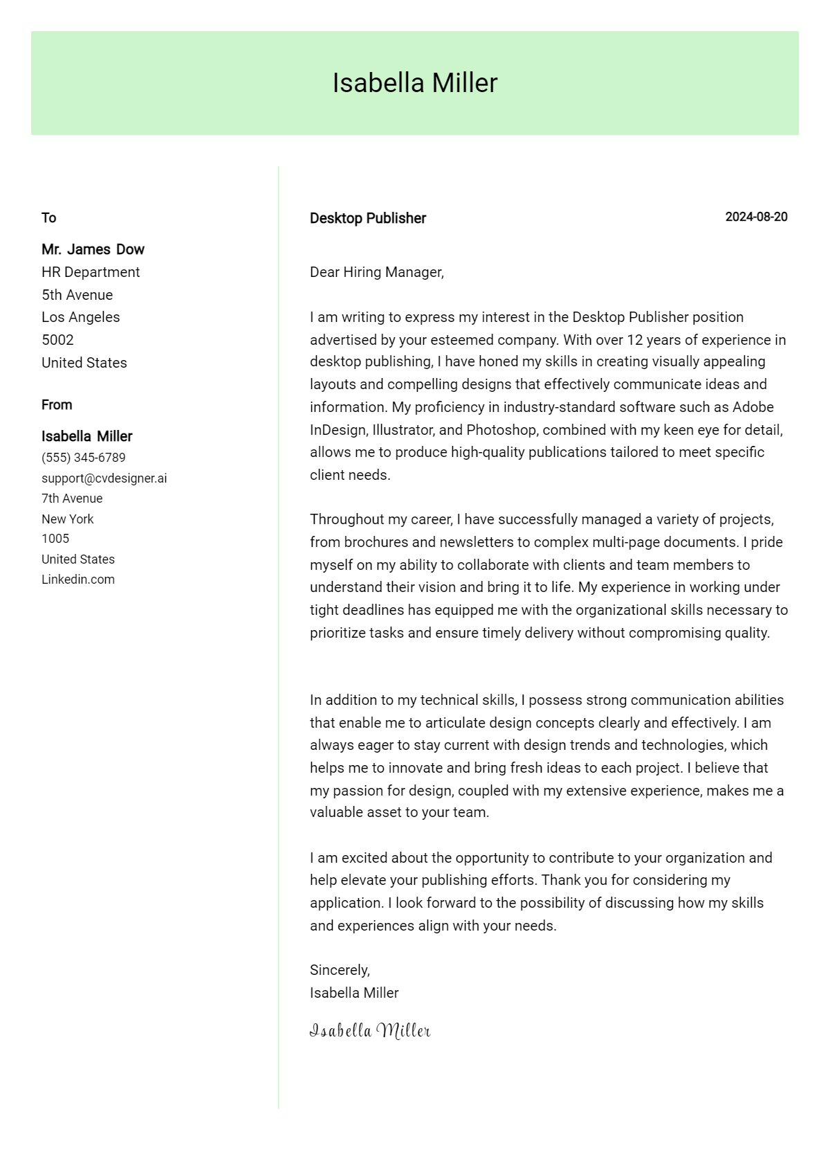 desktop publisher cover letter example