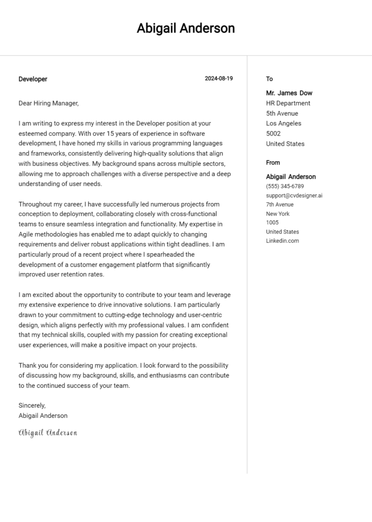 developer cover letter example