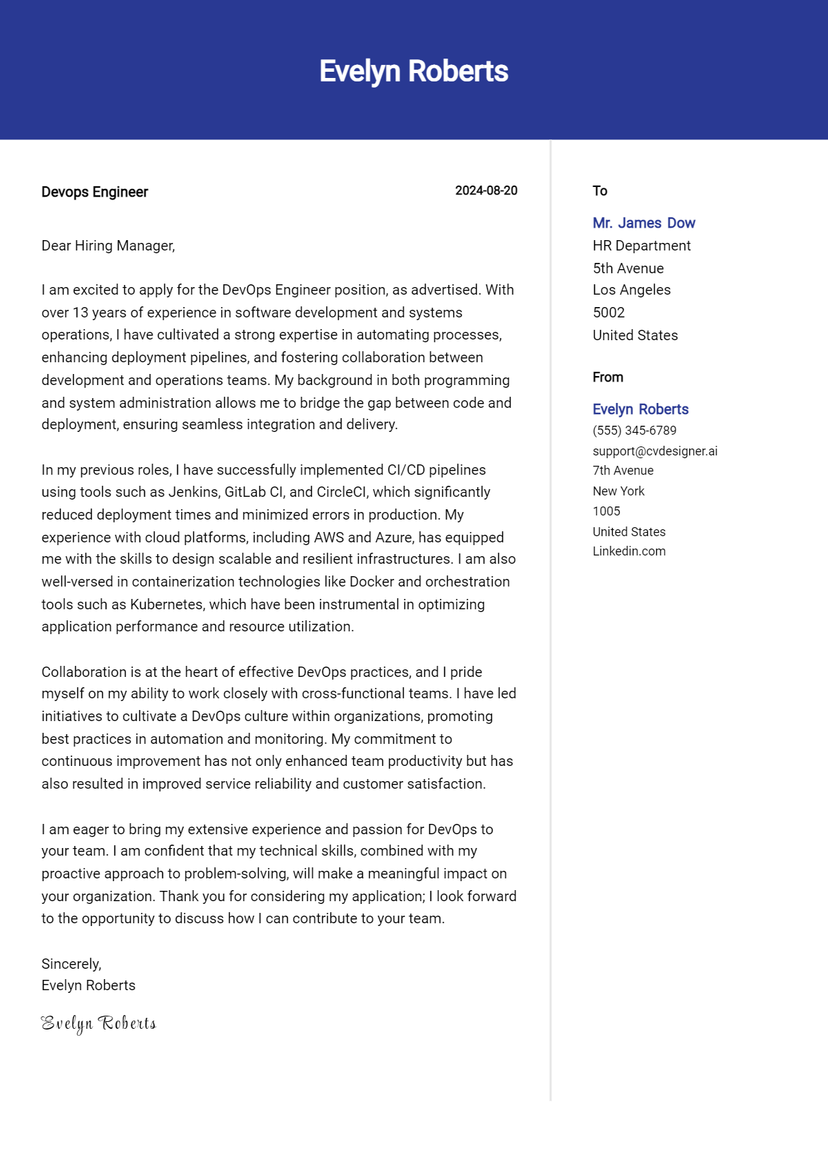 devops engineer cover letter example