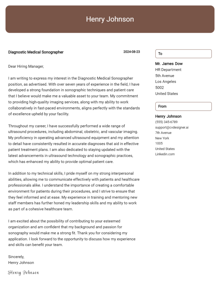 diagnostic medical sonographer cover letter example