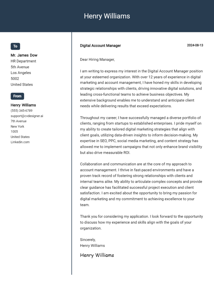 digital account manager cover letter example