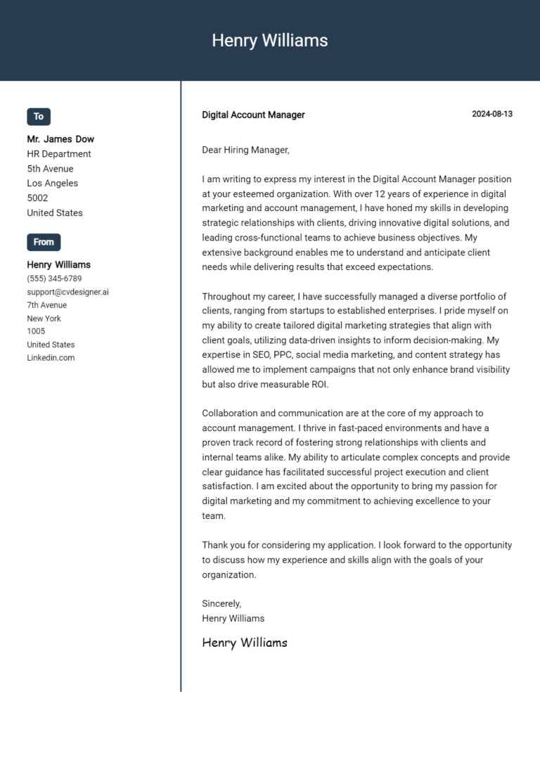 11 Digital Account Manager Cover Letter Examples and Templates for 2025
