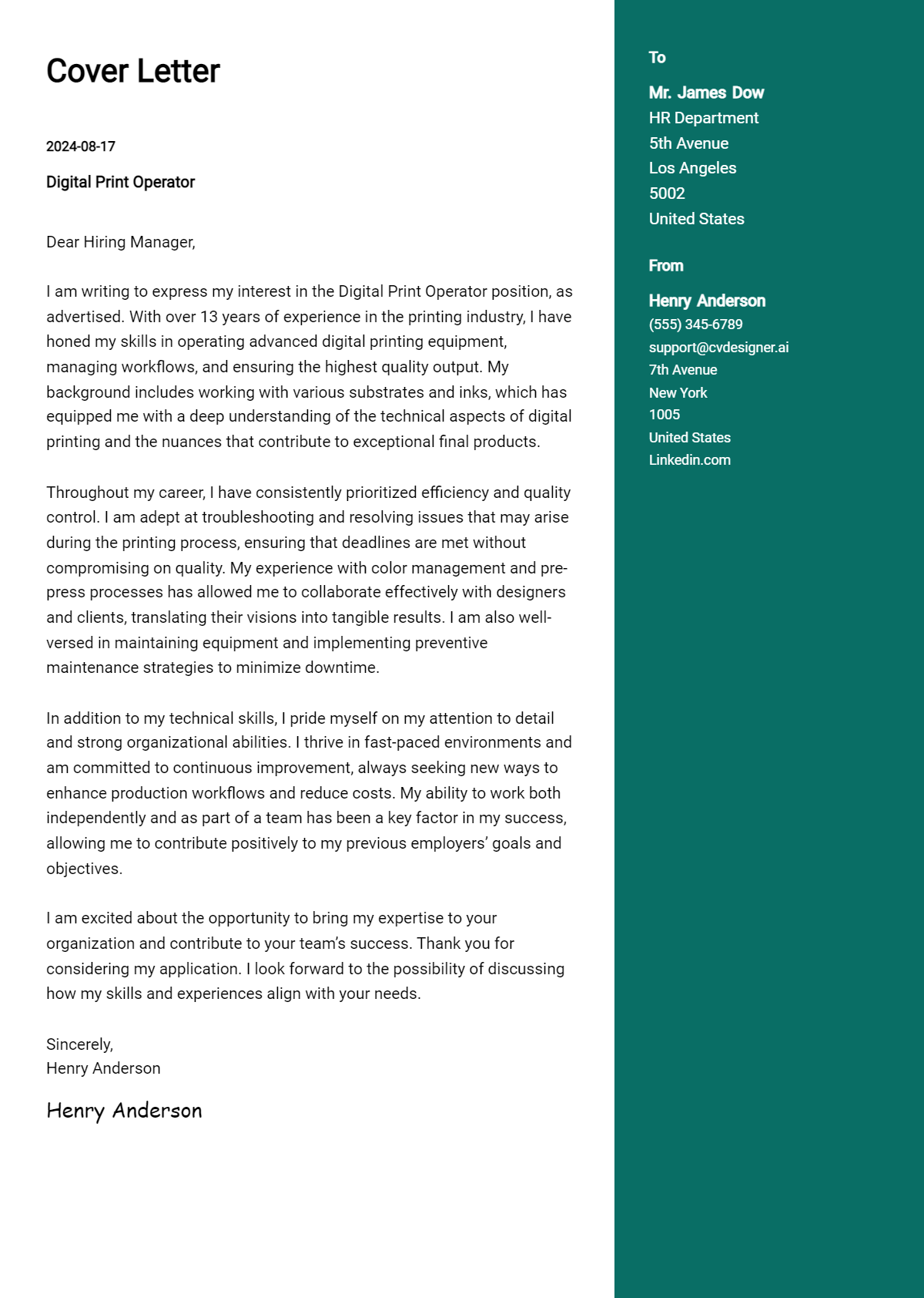 digital print operator cover letter example