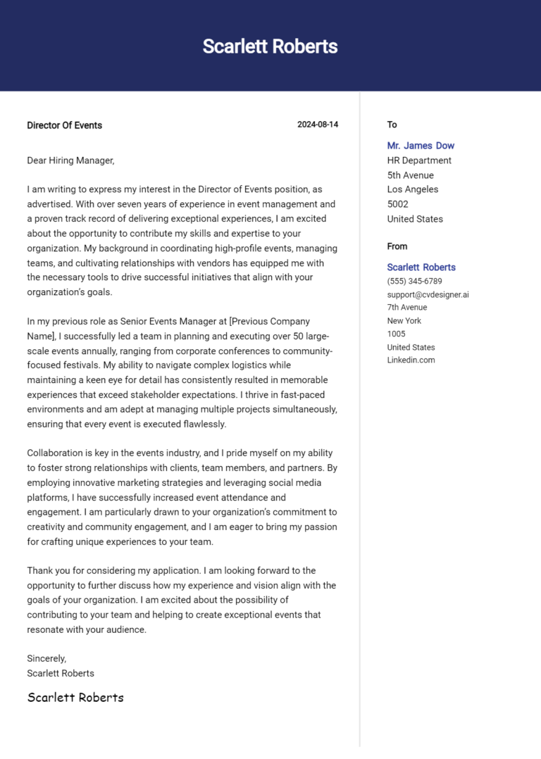 Director Of Events Cover Letter Examples with Writing Tips for 2025