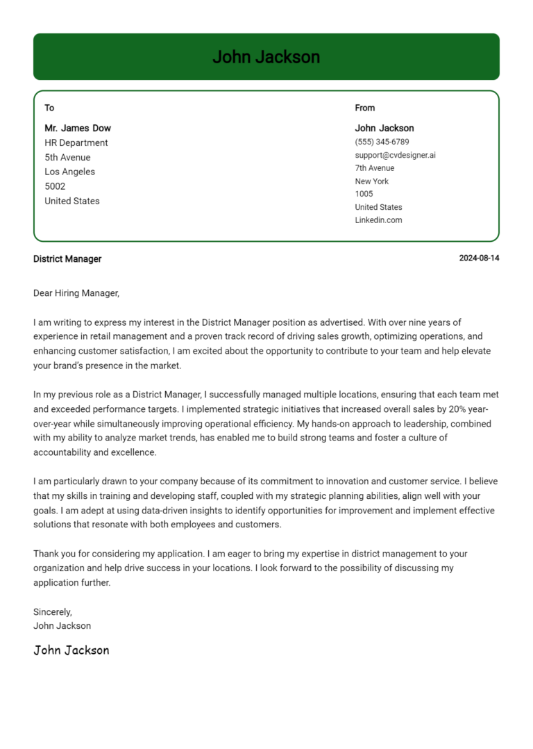 District Manager Cover Letter Examples for 2025 (Downloadable) 1 District Manager Cover Letter Examples for 2025 (Downloadable)