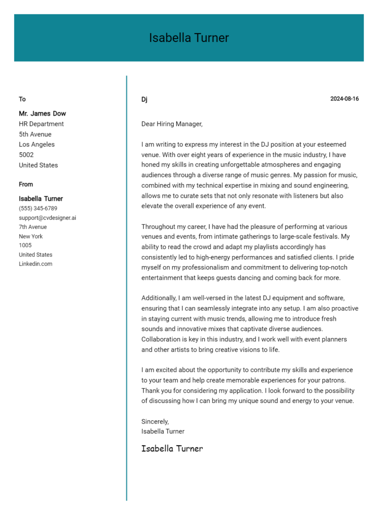 DJ Cover Letter Examples and Templates for 2025 1 DJ Cover Letter Examples and Templates for 2025
