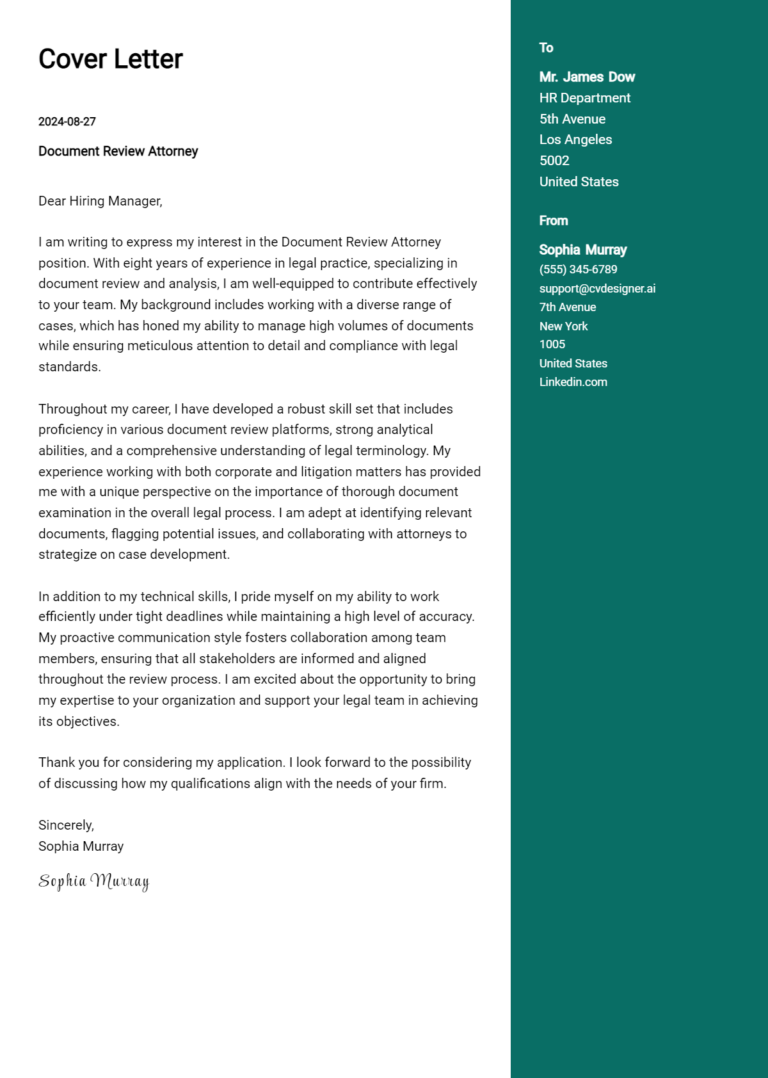 Document Review Attorney Cover Letter Examples and Templates for 2025